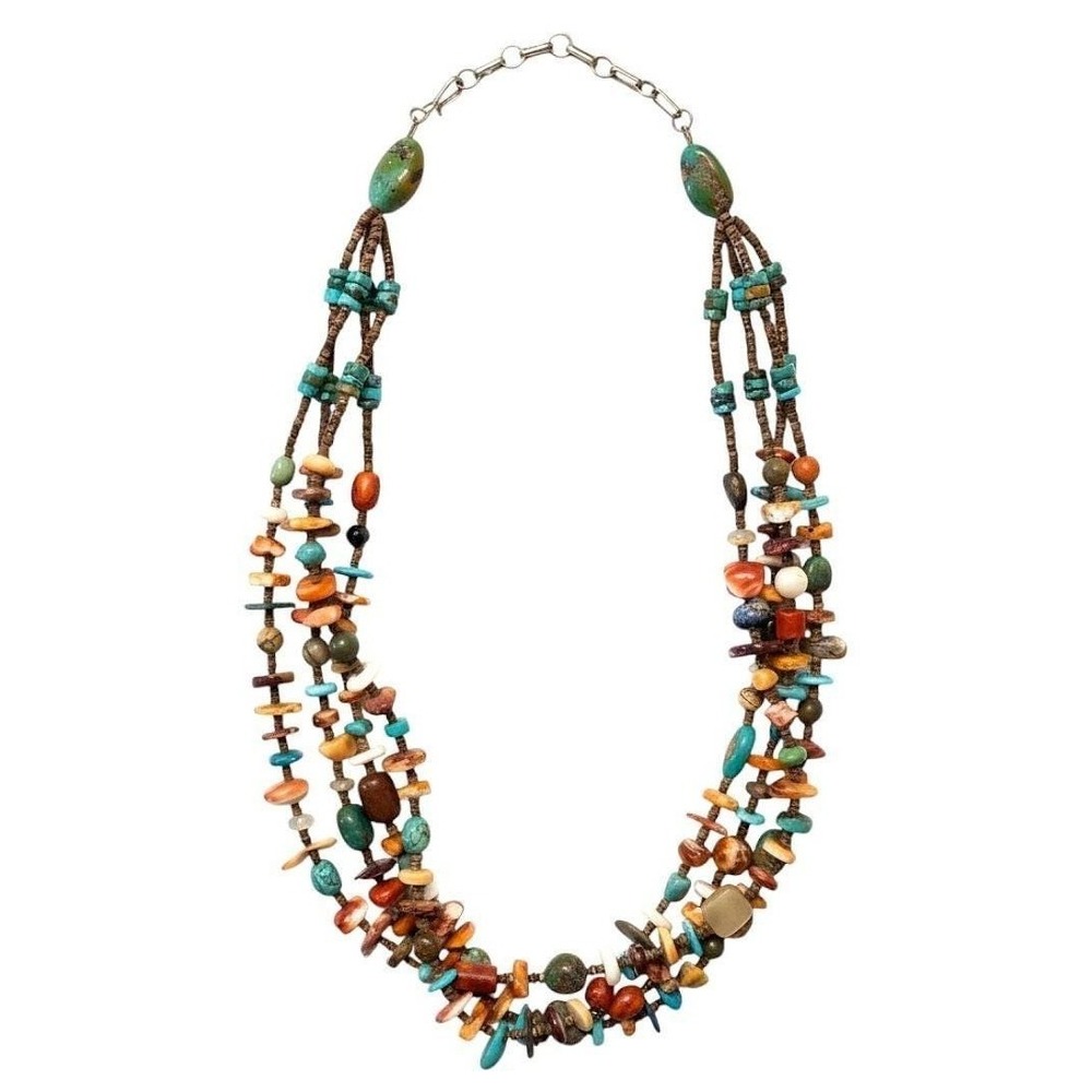 Sterling Silver Native American Santo Domingo Pueblo Gemstone Treasure Necklace